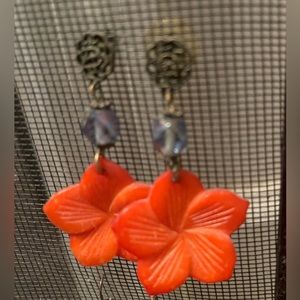Sweet Orange/Coral and lavender flower earrings